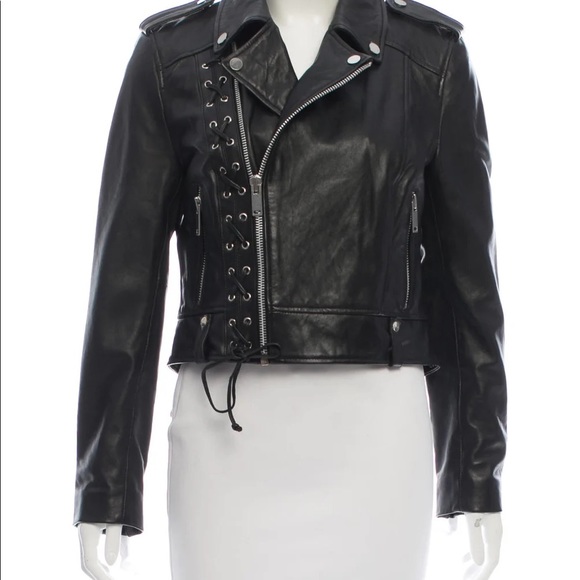 NWT AnnaRae Leather jacket by Walter Baker lace-up accent XS genuine black